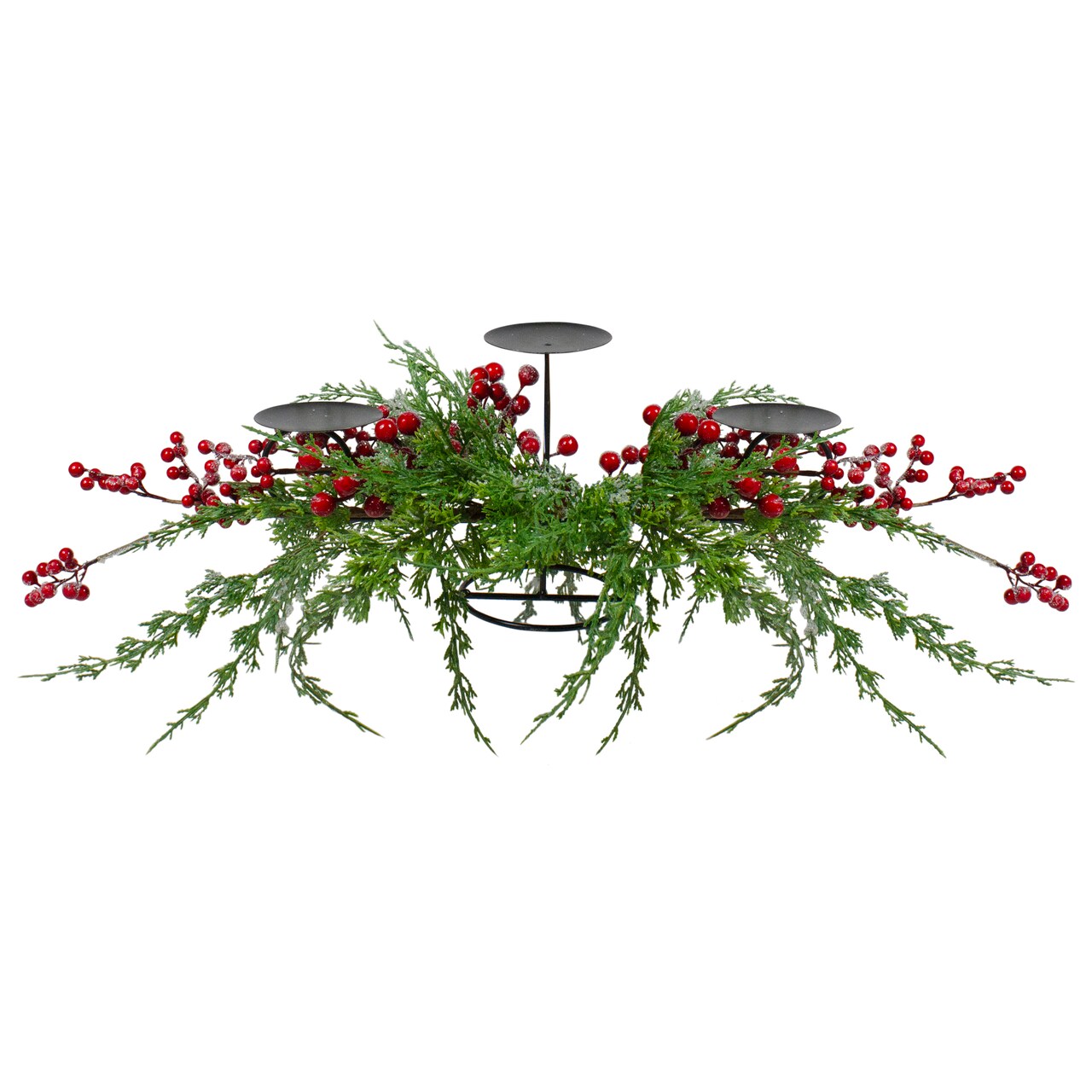 Northlight Frosted Berry and Foliage Triple Candle Holder Christmas Decoration - 32"
